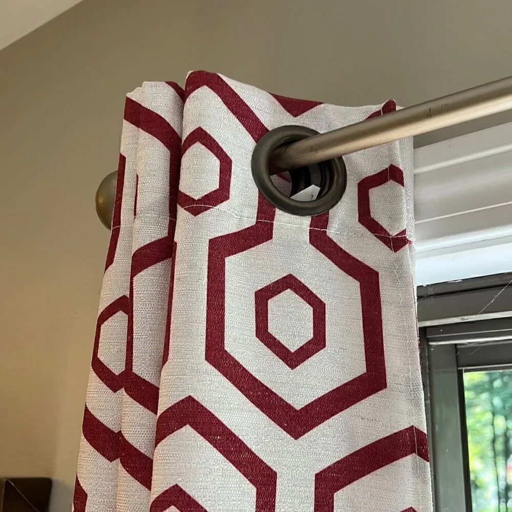 The Vermont Country Store Red White Geometric Linen Blend Curtain 4 Piece Set